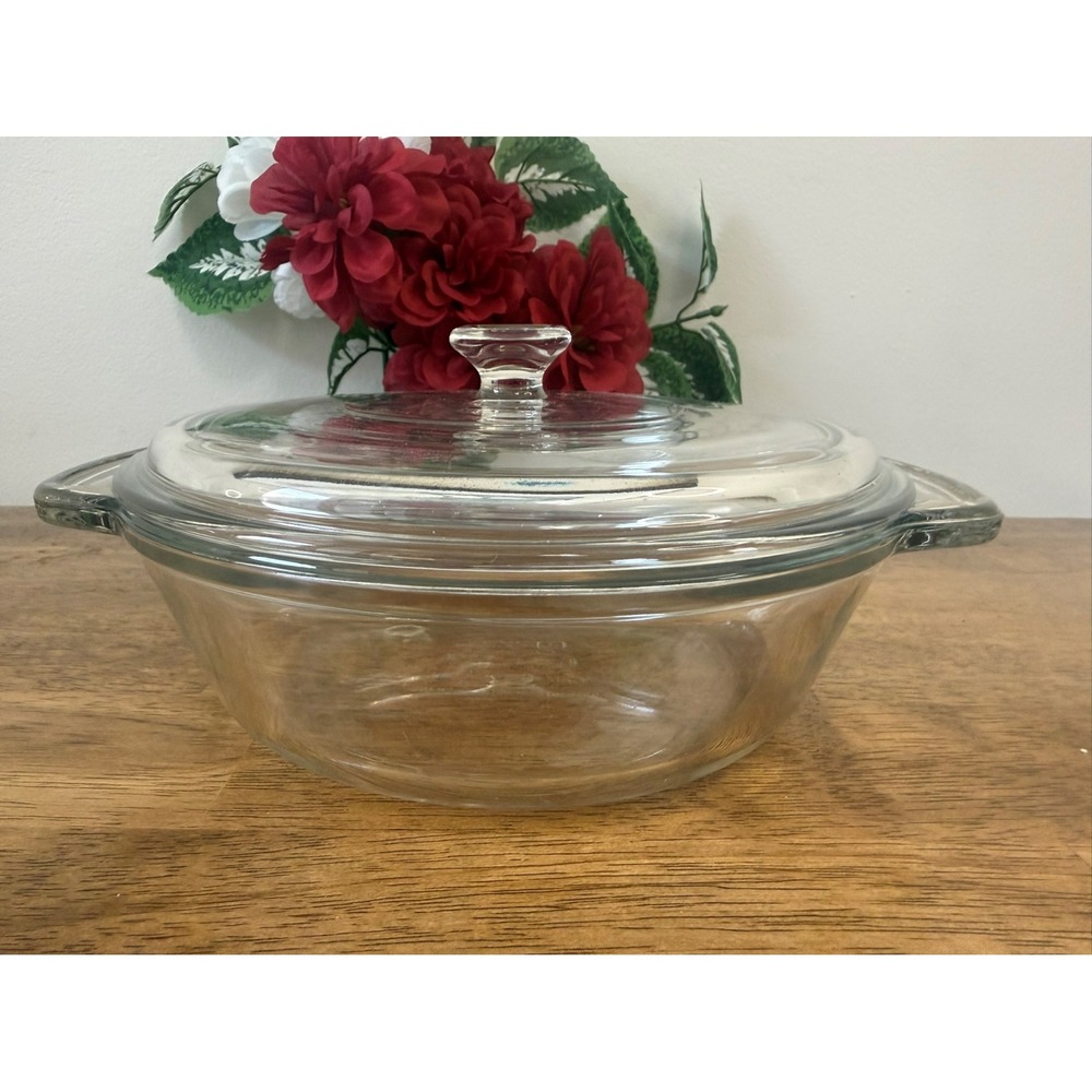 Vintage Anchor Ovenware Clear Glass Casserole Dish with Lid Retro‎ MCM Kitchen